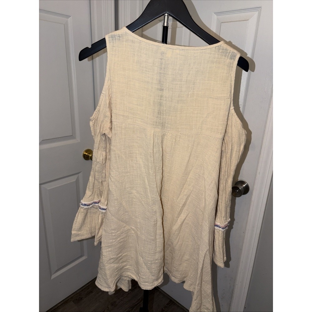 Kori America Embroidered Cold Shoulder Tunic Gauze Fabric Boho Peasant Sharkbite - Picture 4 of 6